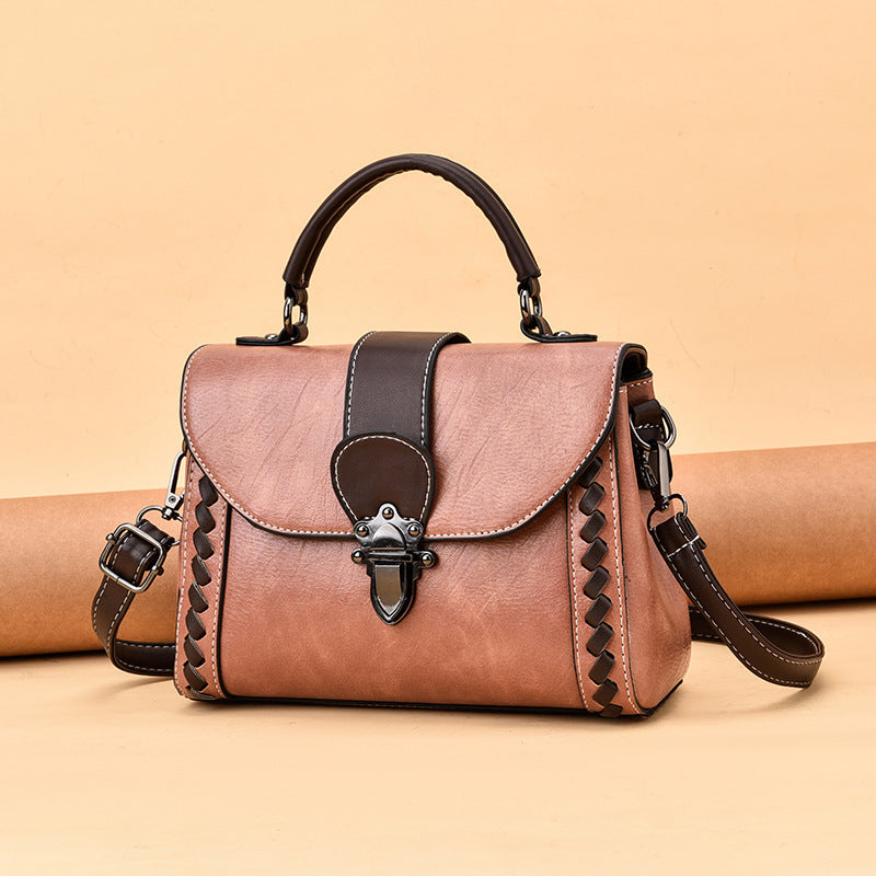 Pink Elegant Women's PU Leather Top Handle Satchel - Versatile Crossbody Bag with Classic Clasp & Braided Detail
