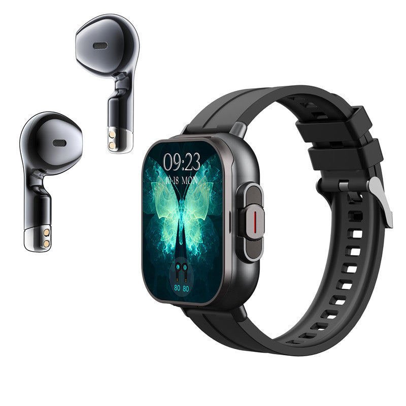 Black TPU Strap 2-in-1 Smartwatch with Built-in Earbuds - 2.01" HD Touchscreen, Bluetooth Calls, Health Monitor, Long Battery Life