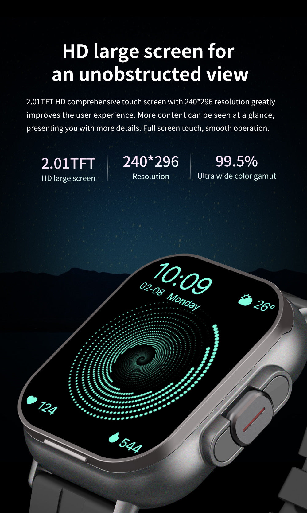 Black TPU Strap 2-in-1 Smartwatch with Built-in Earbuds - 2.01" HD Touchscreen, Bluetooth Calls, Health Monitor, Long Battery Life