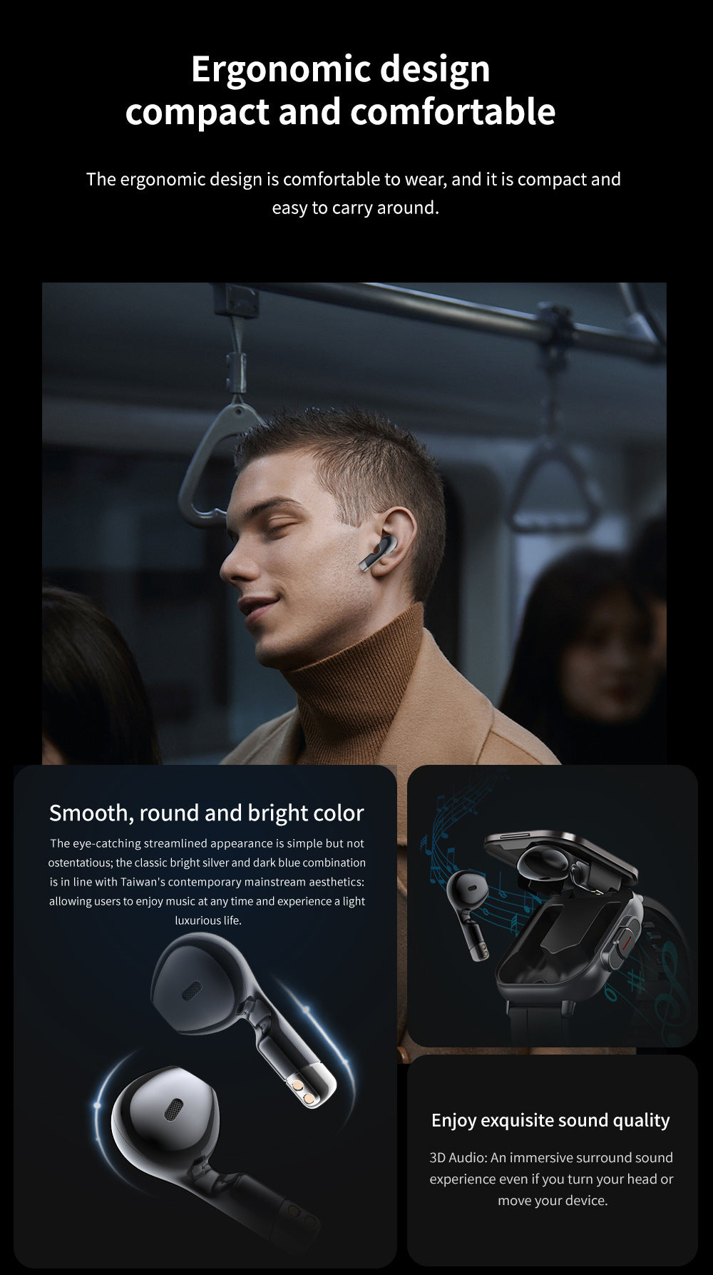 Black TPU Strap 2-in-1 Smartwatch with Built-in Earbuds - 2.01" HD Touchscreen, Bluetooth Calls, Health Monitor, Long Battery Life