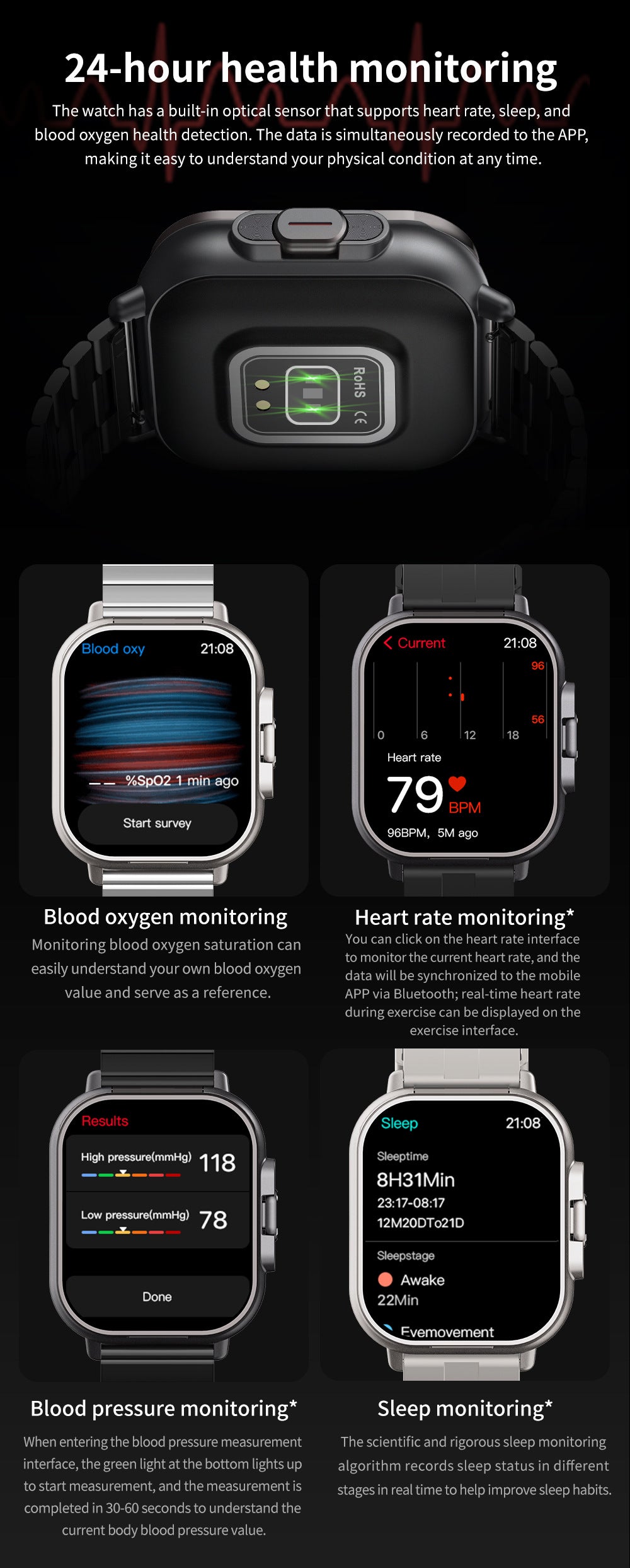 Black TPU Strap 2-in-1 Smartwatch with Built-in Earbuds - 2.01" HD Touchscreen, Bluetooth Calls, Health Monitor, Long Battery Life