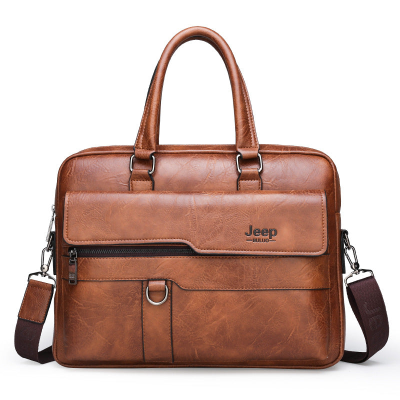 Brown Men's PU Leather Briefcase - Vintage Style Laptop Messenger Bag, Crossbody Satchel for Business & Casual