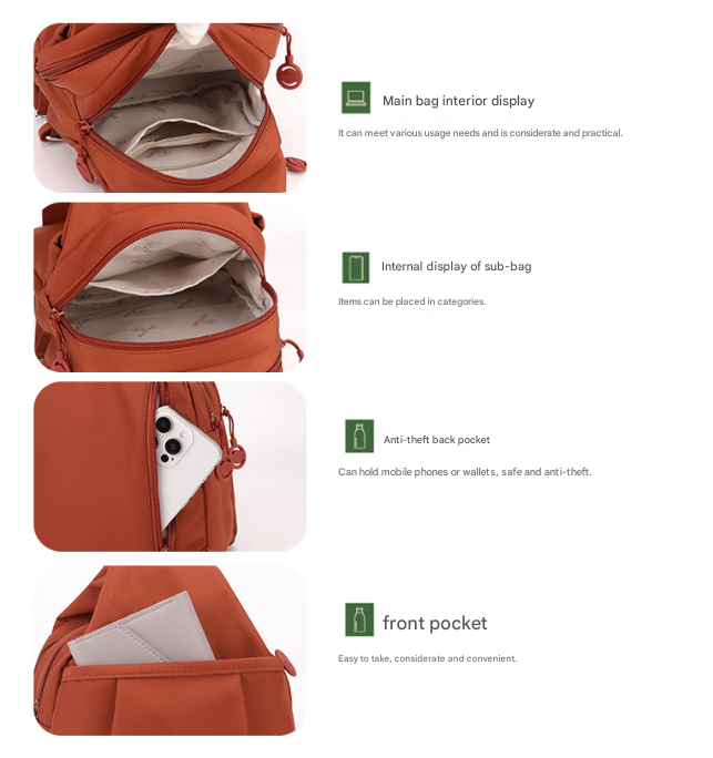 Orange Versatile Women's Convertible Mini Backpack & Sling Bag - Stylish Anti-Theft Oxford Cloth Daypack, Fits 9.7in iPad