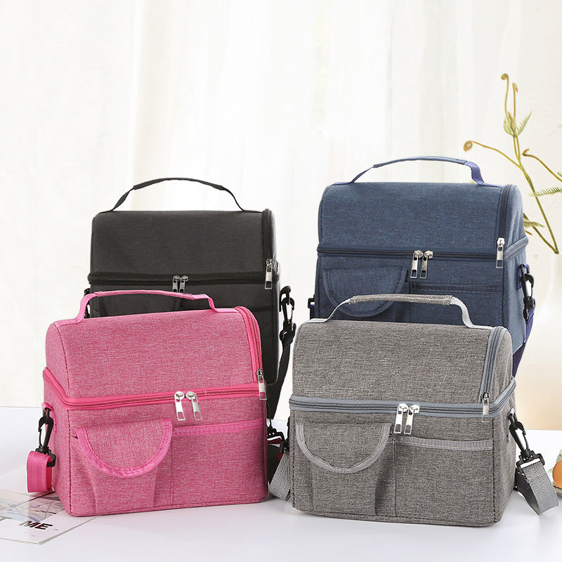 2 Pcs Grey Premium Double Layer Insulated Lunch Bag - 8.4L Thermal Cooler Tote with Shoulder Strap
