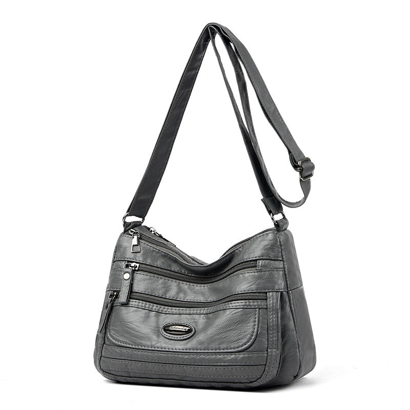 Black Women's Soft Washed PU Leather Crossbody Bag - Multi-Pocket Casual Shoulder Purse for Everyday Organization