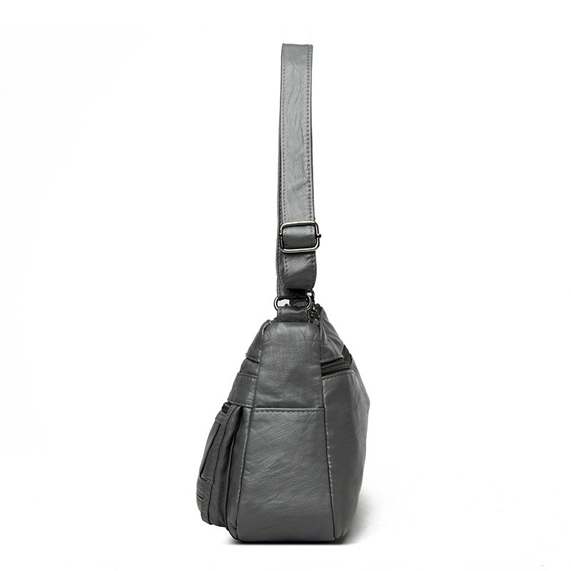 White Women's Soft Washed PU Leather Crossbody Bag - Multi-Pocket Casual Shoulder Purse for Everyday Organization