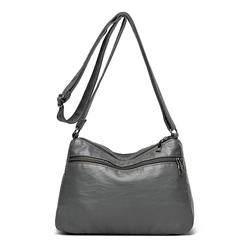 White Women's Soft Washed PU Leather Crossbody Bag - Multi-Pocket Casual Shoulder Purse for Everyday Organization