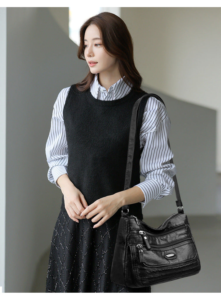 White Women's Soft Washed PU Leather Crossbody Bag - Multi-Pocket Casual Shoulder Purse for Everyday Organization