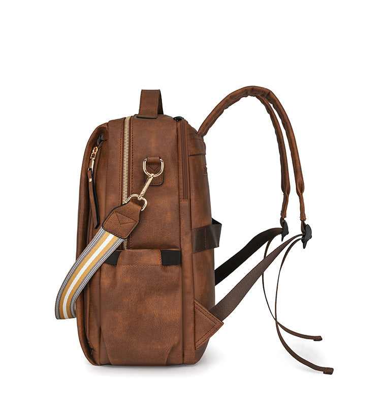 Grey Women's Vintage PU Leather Anti-Theft Backpack - Convertible Shoulder Bag & Laptop Rucksack for Travel & Daily Use