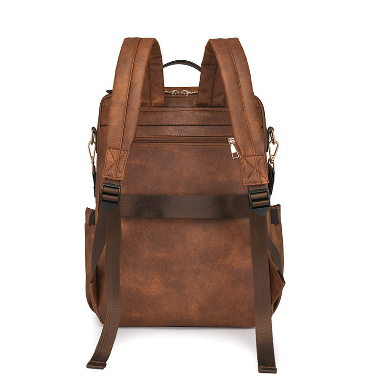 Grey Women's Vintage PU Leather Anti-Theft Backpack - Convertible Shoulder Bag & Laptop Rucksack for Travel & Daily Use