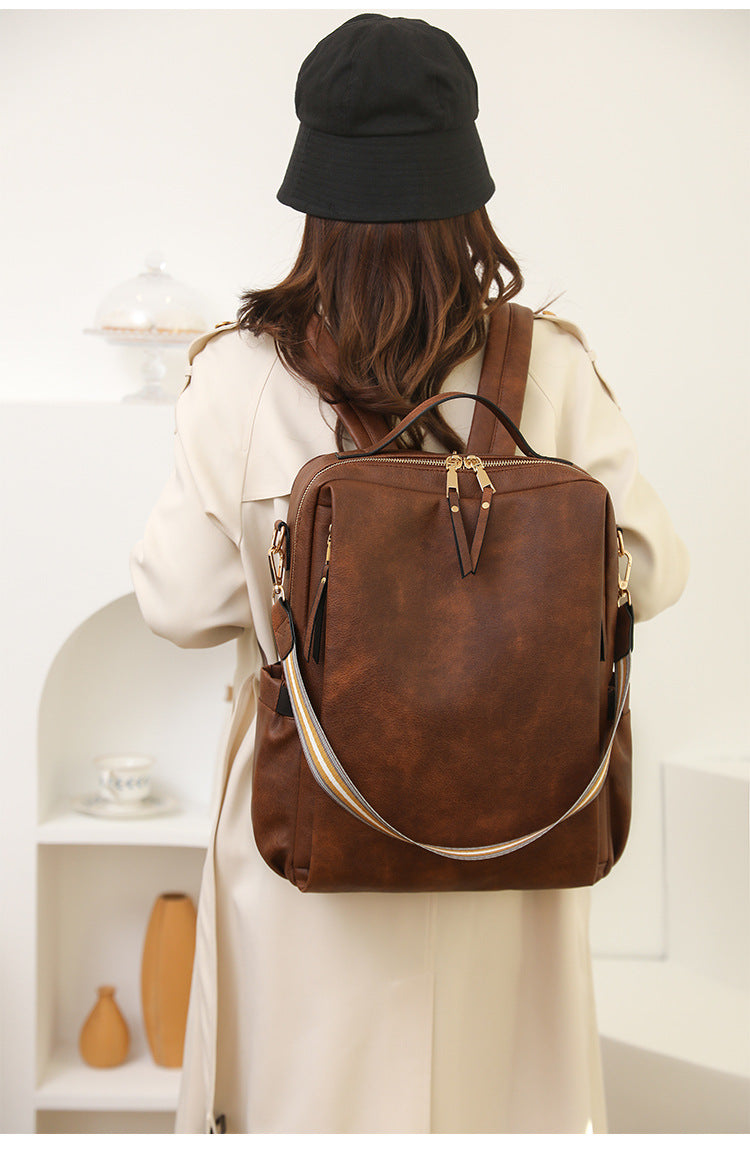 Grey Women's Vintage PU Leather Anti-Theft Backpack - Convertible Shoulder Bag & Laptop Rucksack for Travel & Daily Use