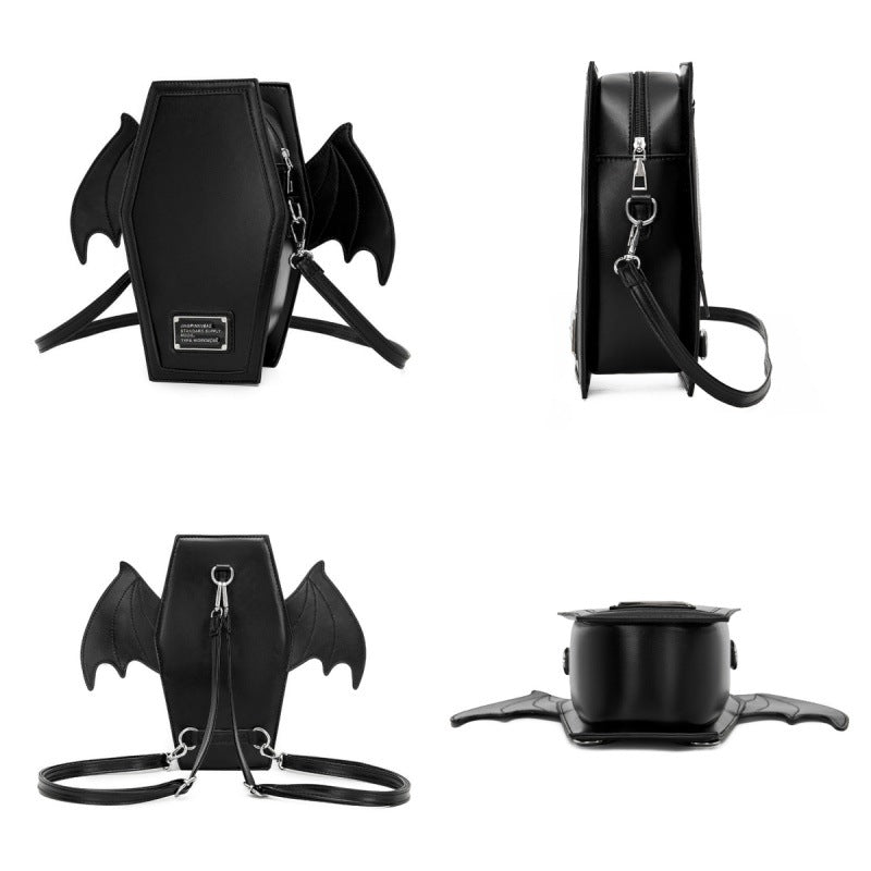 Pink Gothic Coffin Bat Wing Convertible Crossbody Bag - Punk PU Leather Shoulder Purse & Mini Backpack