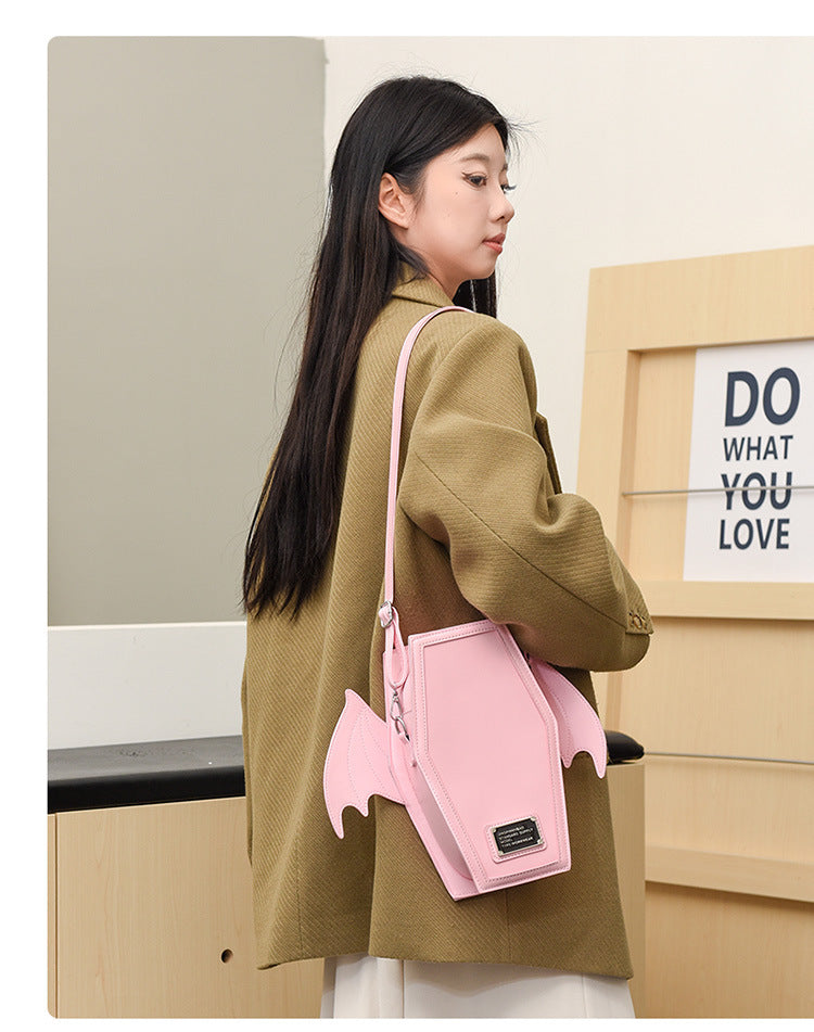 Pink Gothic Coffin Bat Wing Convertible Crossbody Bag - Punk PU Leather Shoulder Purse & Mini Backpack