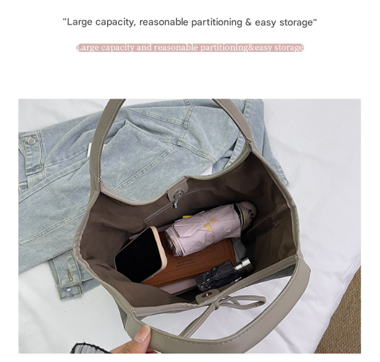 Grey Chic Retro Suede-Finish PU Leather Tote Bag - Large Capacity Shoulder Bag with Tie Accent