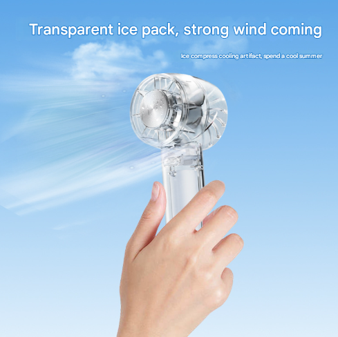 Transparent Black Portable Mini Cooling Fan with Semiconductor Ice Compress - USB-C Rechargeable, 3-Speed Turbine & Transparent Design