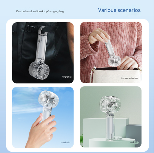 Transparent Green Portable Mini Cooling Fan with Semiconductor Ice Compress - USB-C Rechargeable, 3-Speed Turbine & Transparent Design