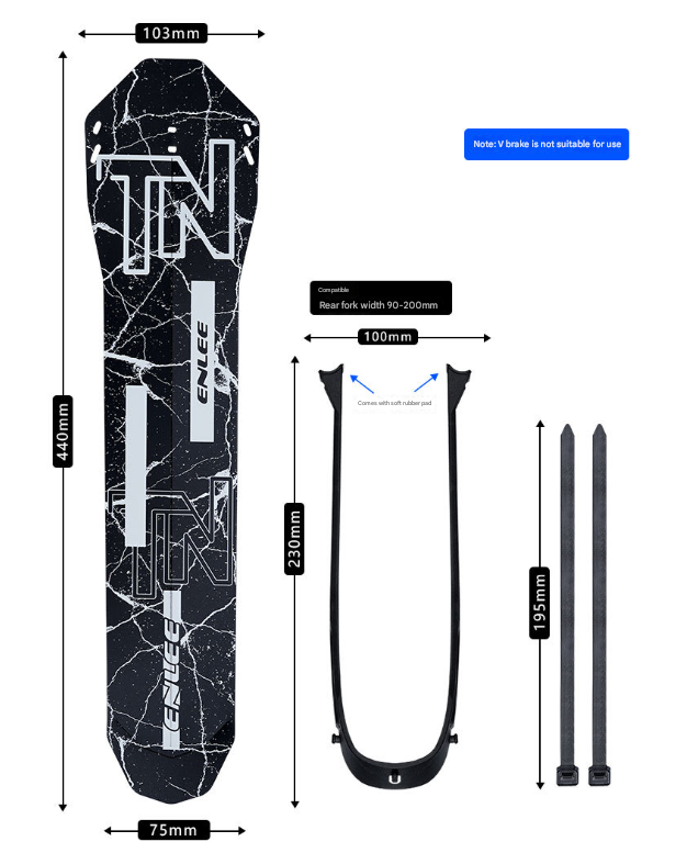 Style E Black Lightweight Bicycle Rear Mudguard - Adjustable PP5 Fender for MTB, Road & Folding Bikes (NOT for V-Brakes)