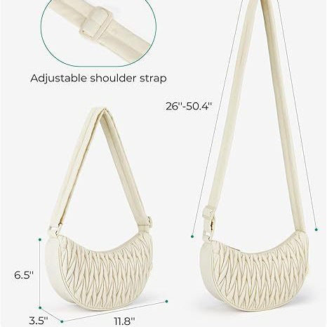 Black Chic Pleated Crescent Sling Bag - Water-Resistant Lightweight Crossbody & Shoulder Purse