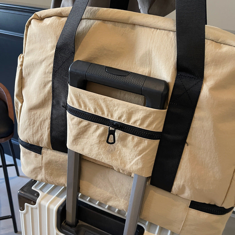 Green and Black Large Capacity Travel Bag with Wet/Dry Separation - Canvas + Polyester, Lightweight Handbag for Short Trips and Fitness, Fits on Luggage