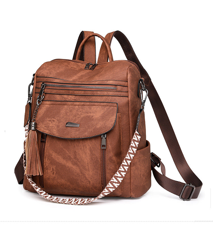 Grey Chic Women's PU Leather Convertible Backpack - Anti-Theft Design, Multi-Pocket Shoulder Bag with Tassel