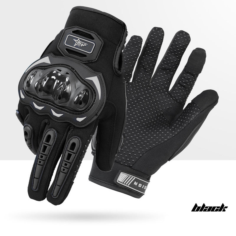 Size M Black Protective Motorcycle Riding Gloves - Hard Knuckle Armour & Touchscreen Fingertips