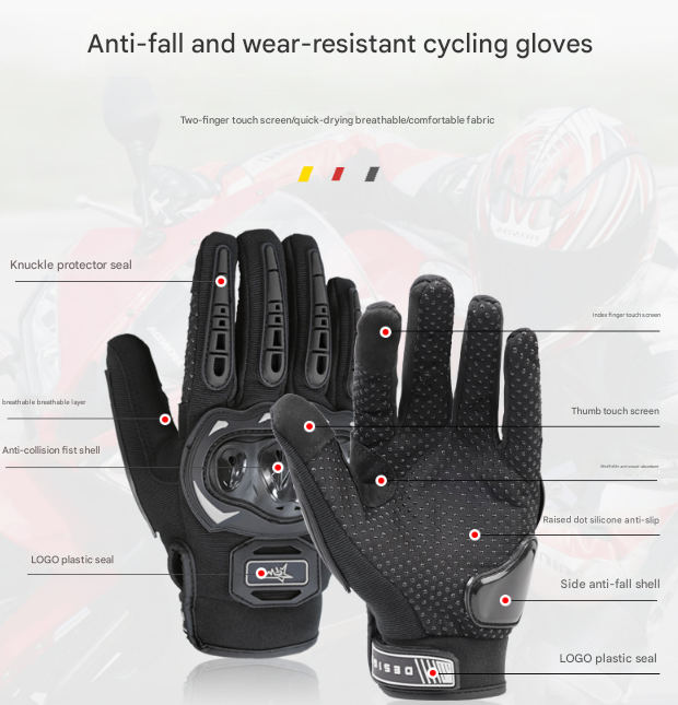 Size 2XL Black Protective Motorcycle Riding Gloves - Hard Knuckle Armour & Touchscreen Fingertips