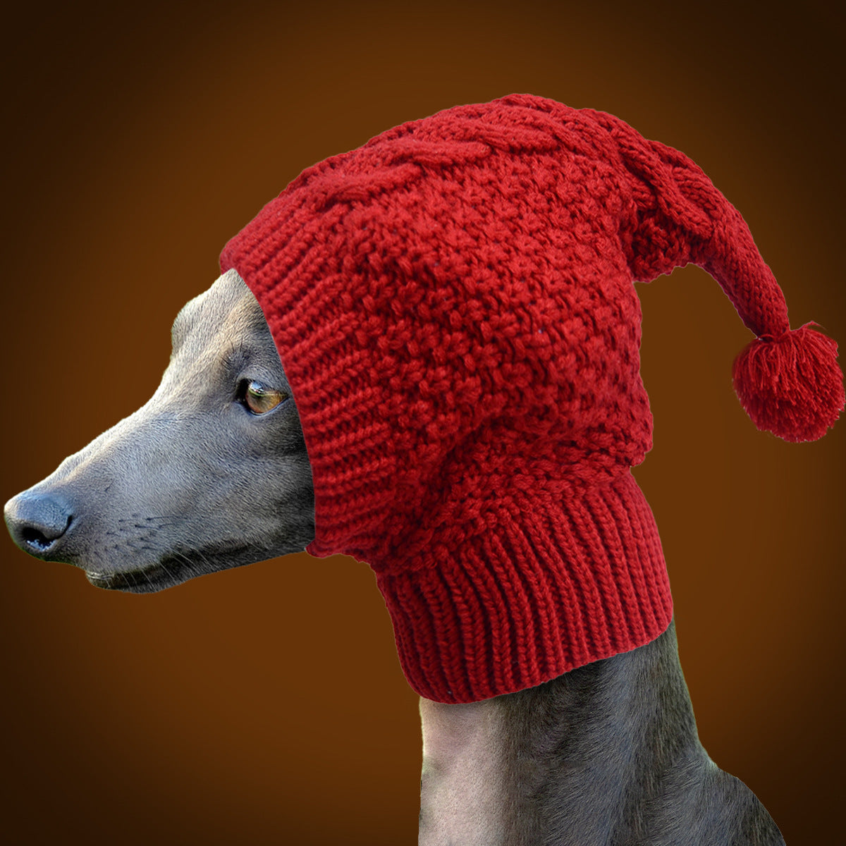 Size S Red Whimsical Knit Dog Hat with Pom-Pom - Cozy Winter Pet Beanie & Snood