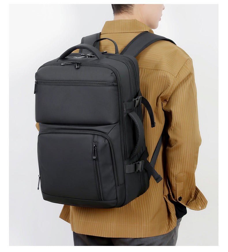 Black Expandable Business Travel Backpack with USB Charging Port - Water-Resistant Laptop Bag for Commuting & Carry-On