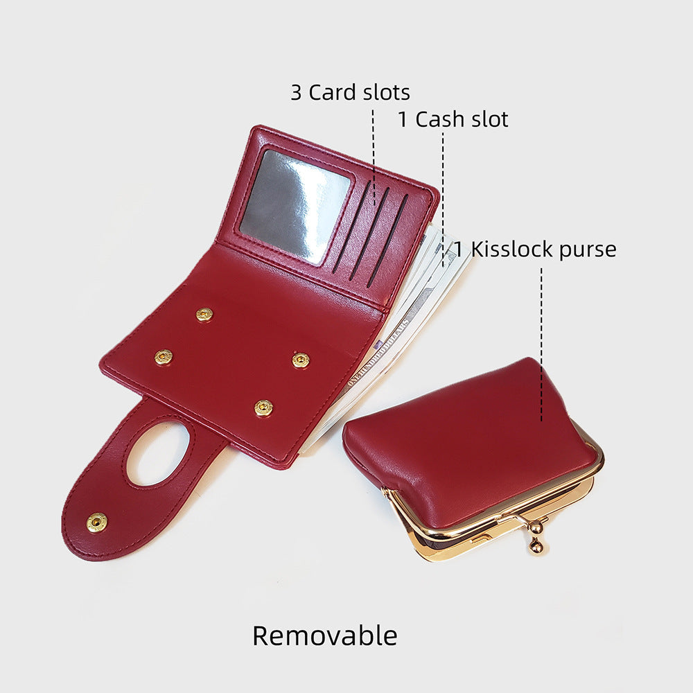 Red Elegant Croc Embossed Womens Wallet - Short PU Leather Bifold with Removable Kisslock Coin Purse & Card Holder