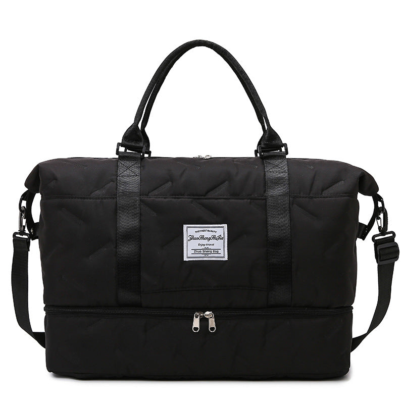 Black Stylish Quilted Duffel Bag for Travel & Gym - Large Capacity Weekender with Shoe Compartment and Wet Pocket