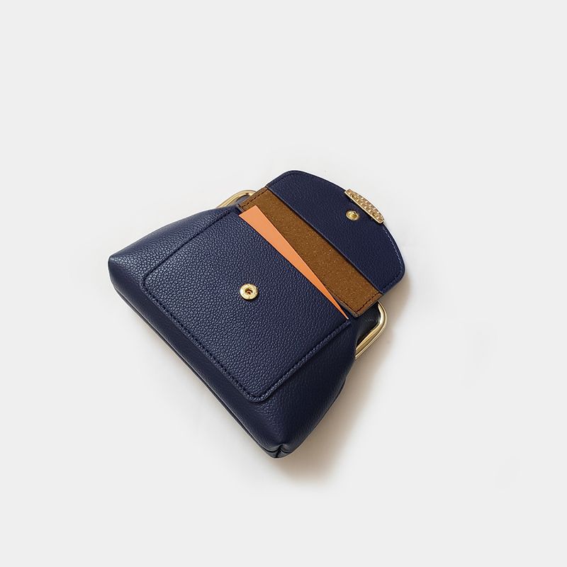 Dark Blue Vintage Style Women's Kiss Lock Coin Purse - Compact PU Leather Wallet with Card Holder