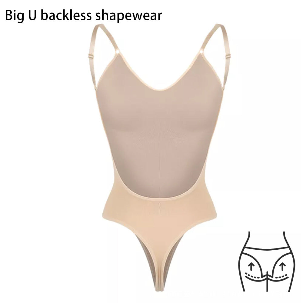 2 Pcs Size M Black Seamless Backless Bodysuit Shapewear - Deep U-Plunge Tummy Control Thong Shaper