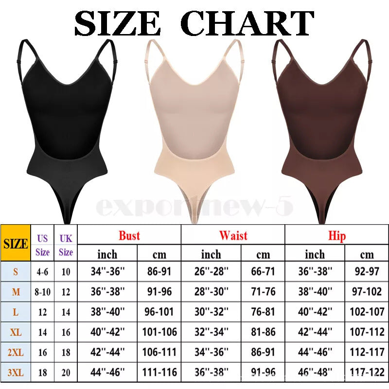 2 Pcs Size L Black Seamless Backless Bodysuit Shapewear - Deep U-Plunge Tummy Control Thong Shaper