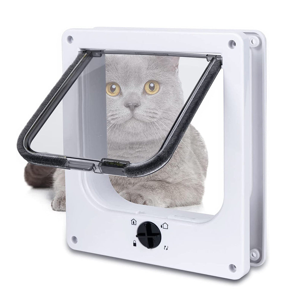 Size M White 4-Way Locking Pet Flap Door for Cats and Small Dogs - Weatherproof Magnetic Cat Door