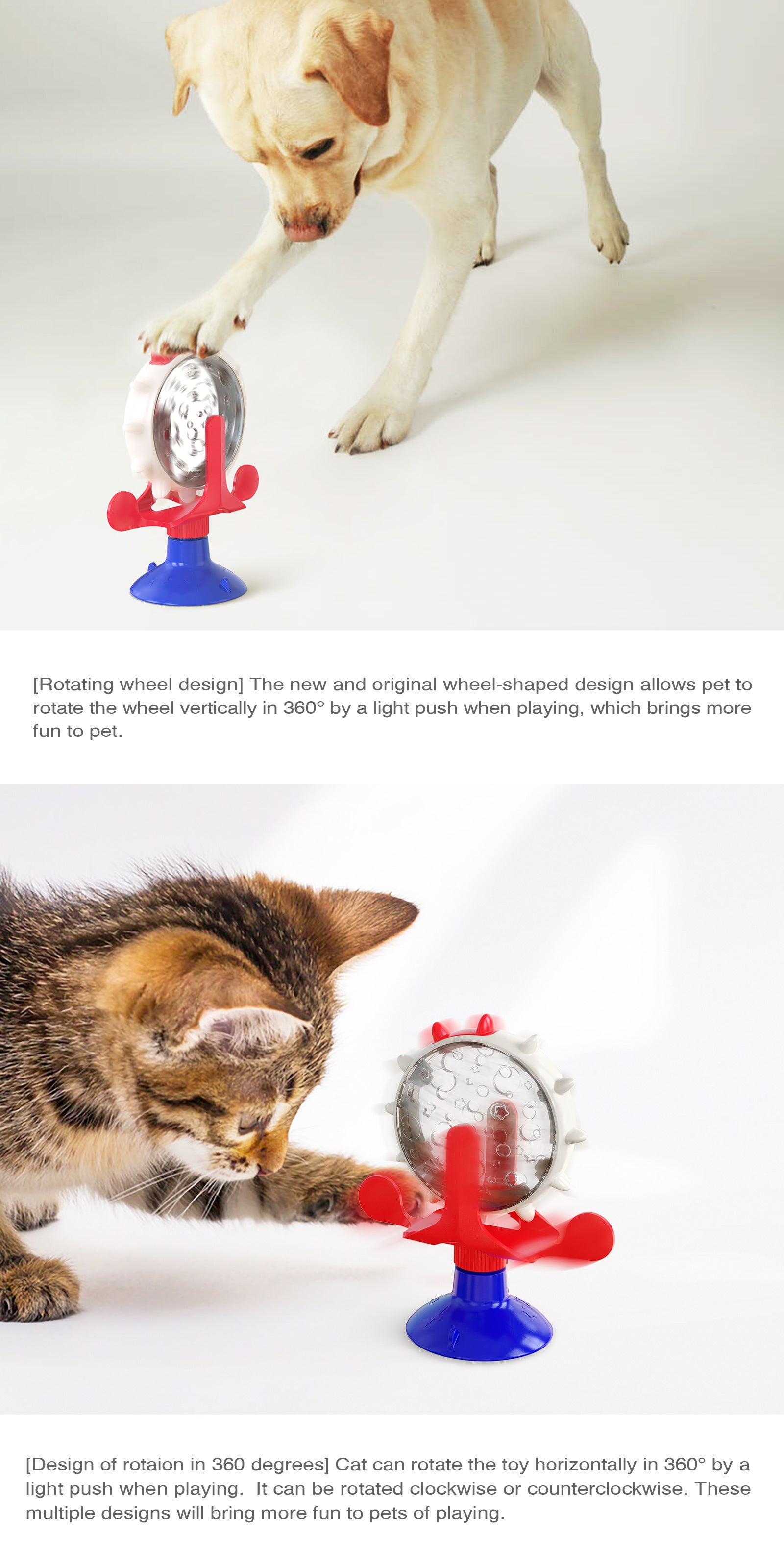 Blue Interactive Pet Treat Dispenser - Spinning Wheel Food Puzzle Toy for Cats & Dogs with Suction Cup Base