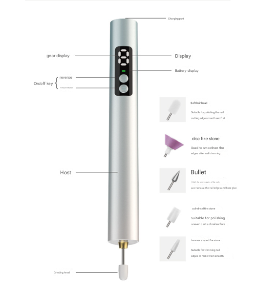 Purple Professional Electric Nail File Kit - Portable USB-C Rechargeable Manicure Drill with 6 Speeds & 5 Heads