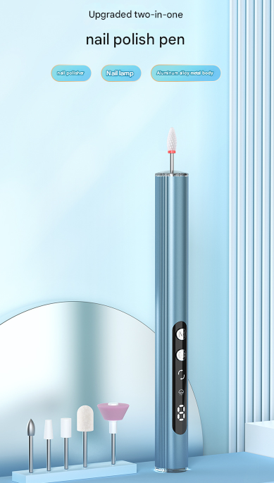 Blue Rechargeable Electric Nail Drill Pen with UV Curing Lamp - Professional All-in-One Manicure Pedicure Kit for Polishing & Gel Removal