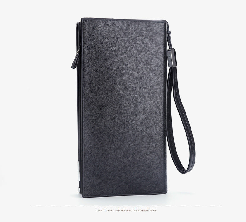 Brown Men's Business Casual Long Wallet Clutch - PU Leather Large Capacity Phone & Card Holder with Wrist Strap