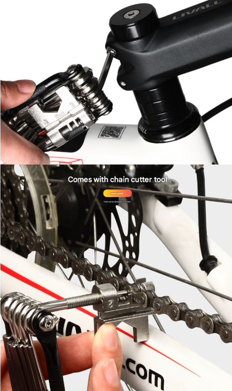 Black and Silver 16 in 1 Bicycle Repair Multi Tool - Compact Folding Bike Tool Kit with Chain Breaker for MTB Road Cycling