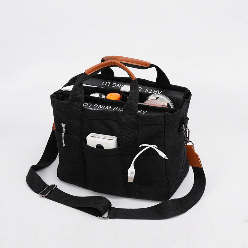 Black Stylish Multi-Functional Mommy Diaper Bag - Durable Canvas Tote