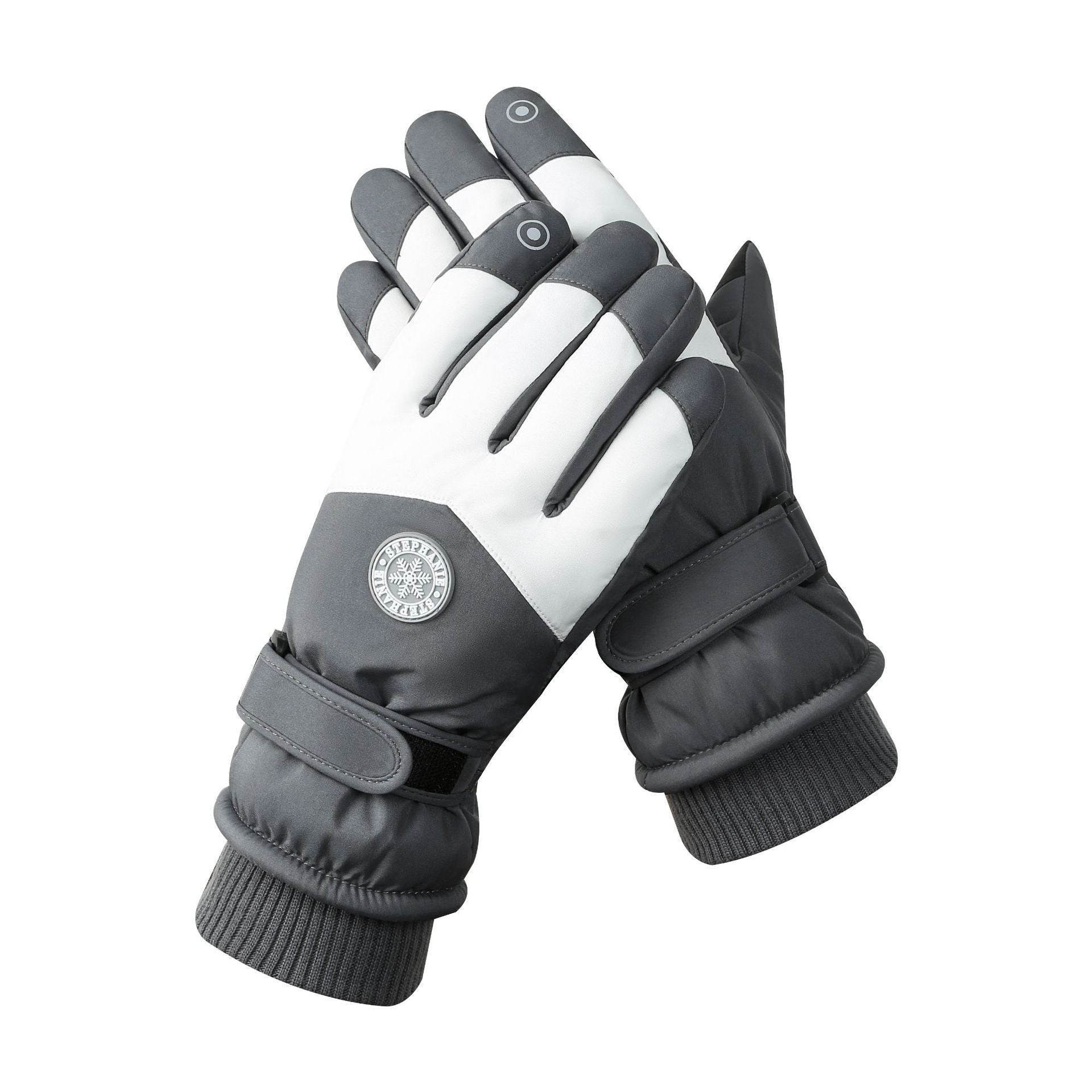 Men's Grey-white Color Combination Top-Rated Waterproof Touchscreen Ski Gloves - Fleece-Lined for Men & Women