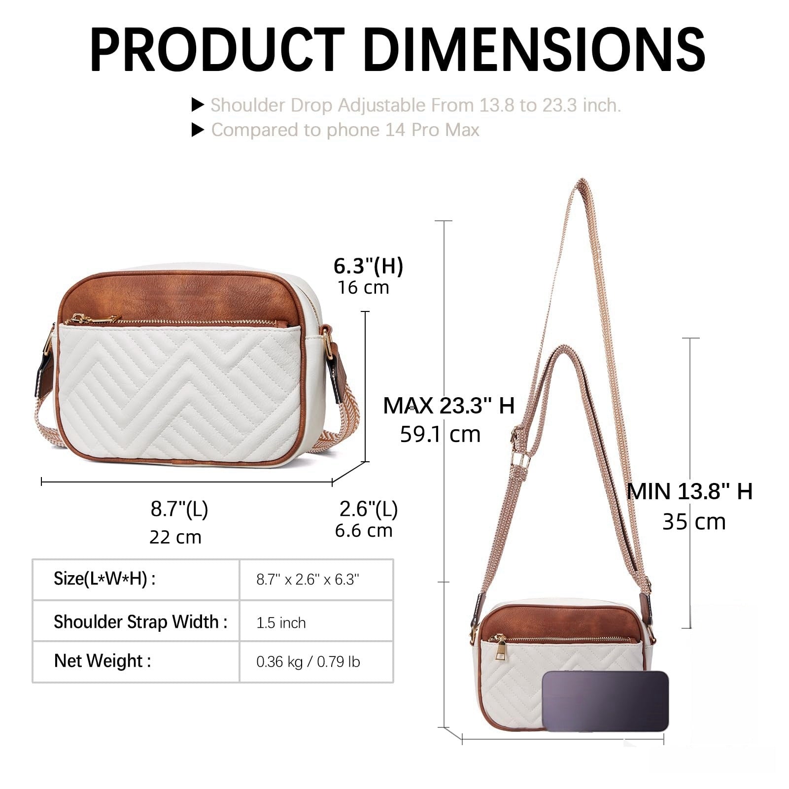 Double Zipper Brown Chic Quilted Crossbody Bag - Vintage PU Leather Shoulder Purse with Adjustable Strap