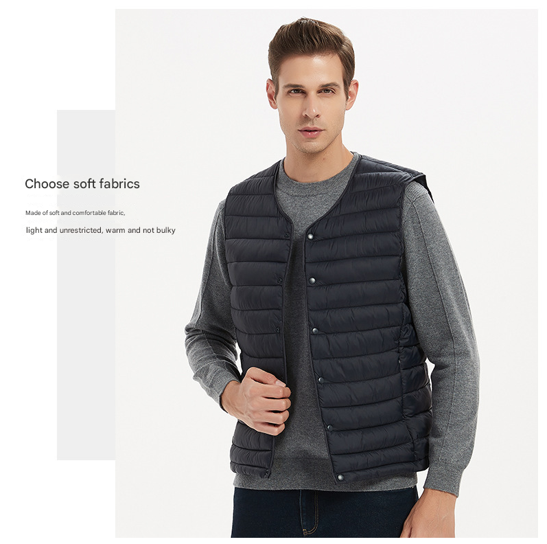M Navy Blue Men's Lightweight Quilted Puffer Vest - Ideal Sleeveless Jacket for Winter Layering