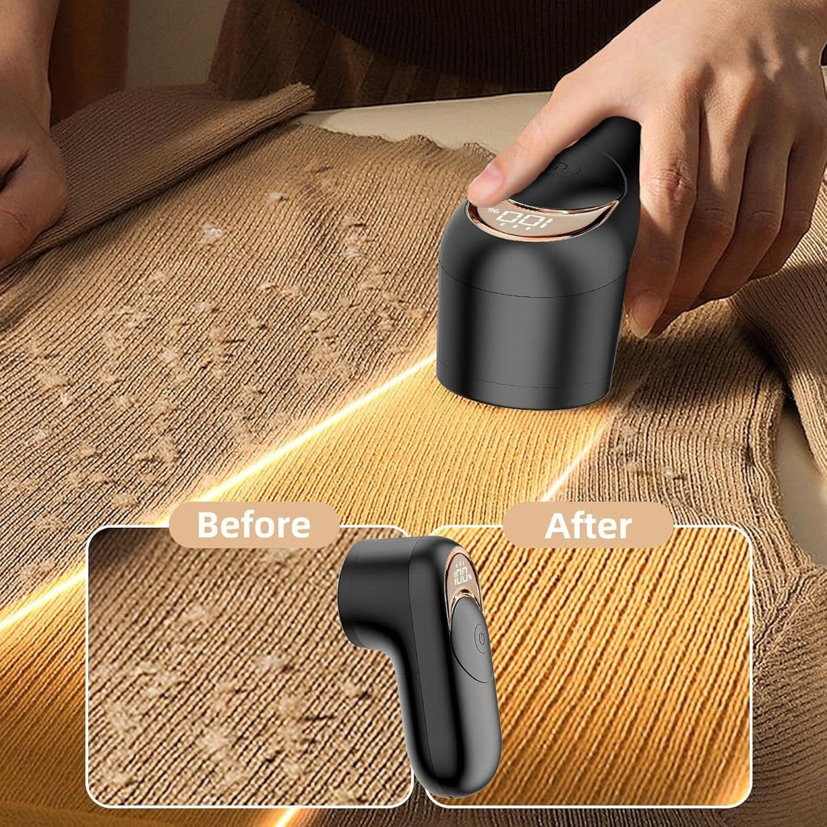 Black Digital Display Electric Lint Remover - 3-Speed USB Rechargeable Fabric Shaverc