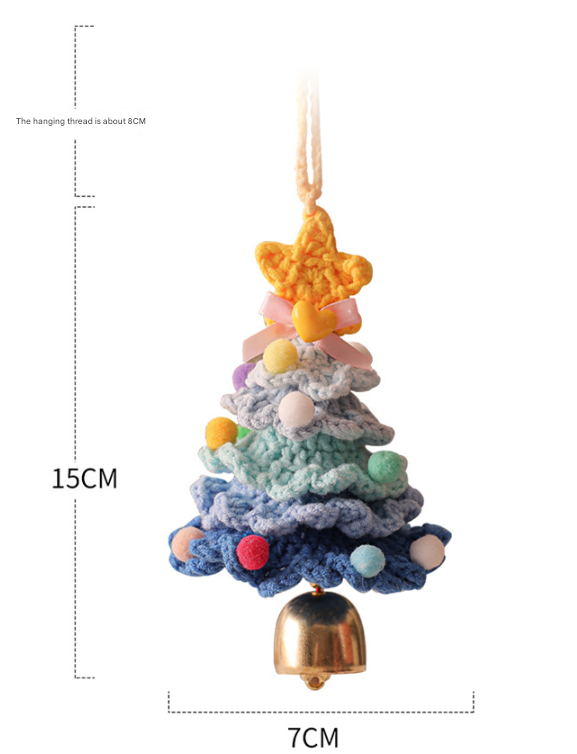 2PCS Red Handmade-Style Crochet Christmas Tree Ornament - Festive Plush Hanging Decor for Home & Car