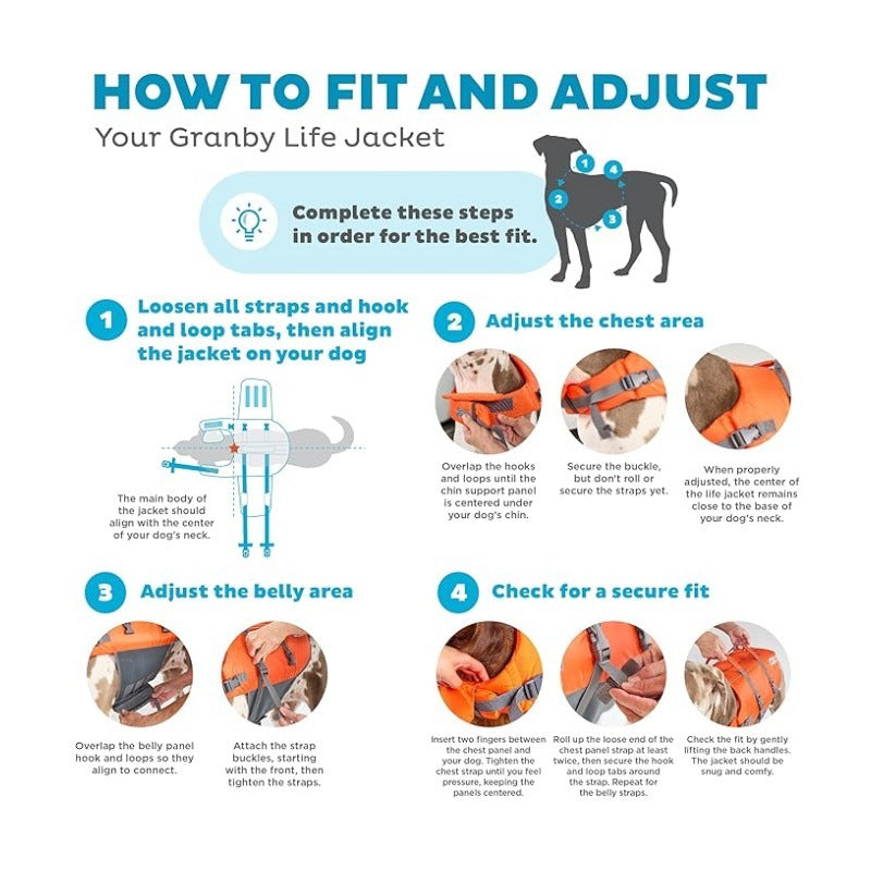 Orange Adjustable Granby Dog Life Vest for Swimming