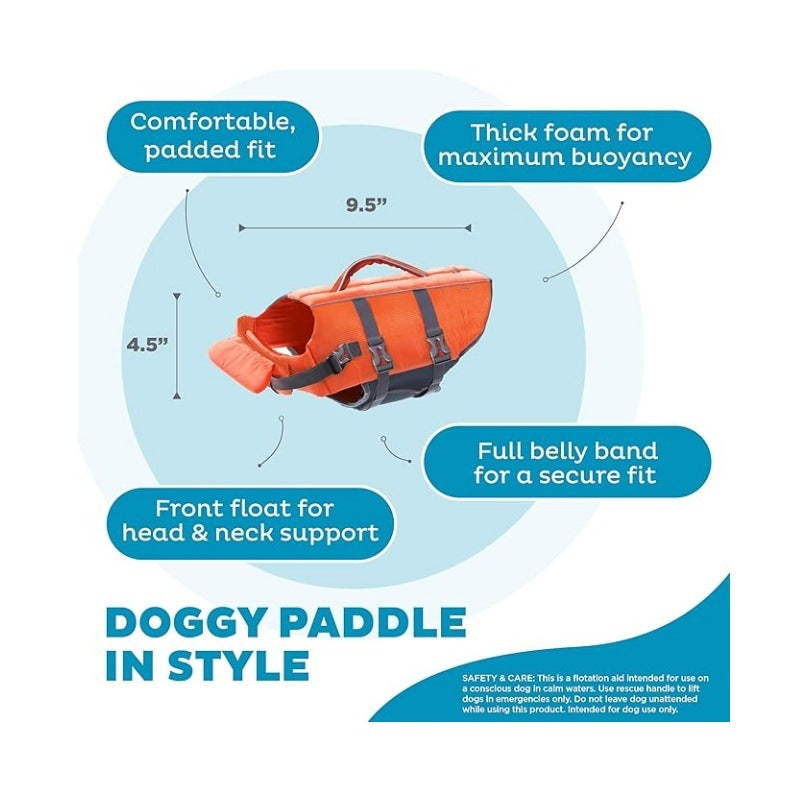 Orange Adjustable Granby Dog Life Vest for Swimming