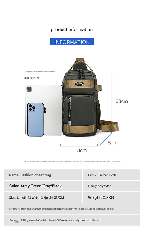 Black Stylish Multi-Functional Men's Chest Bag - Lightweight Crossbody Sling Pack