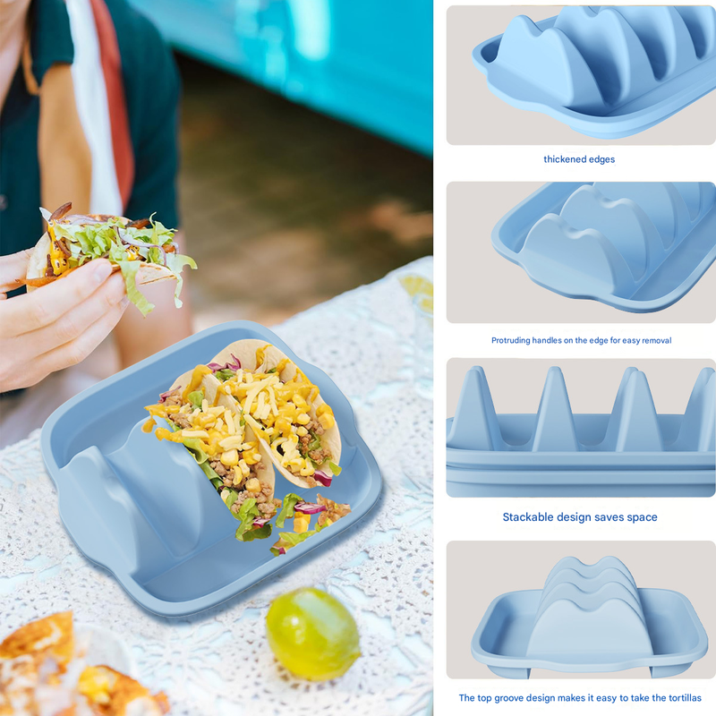 Pink Silicone Taco Holder Tray - Creative Non-Slip Corn Taco Serving Rack with 4 Compartments