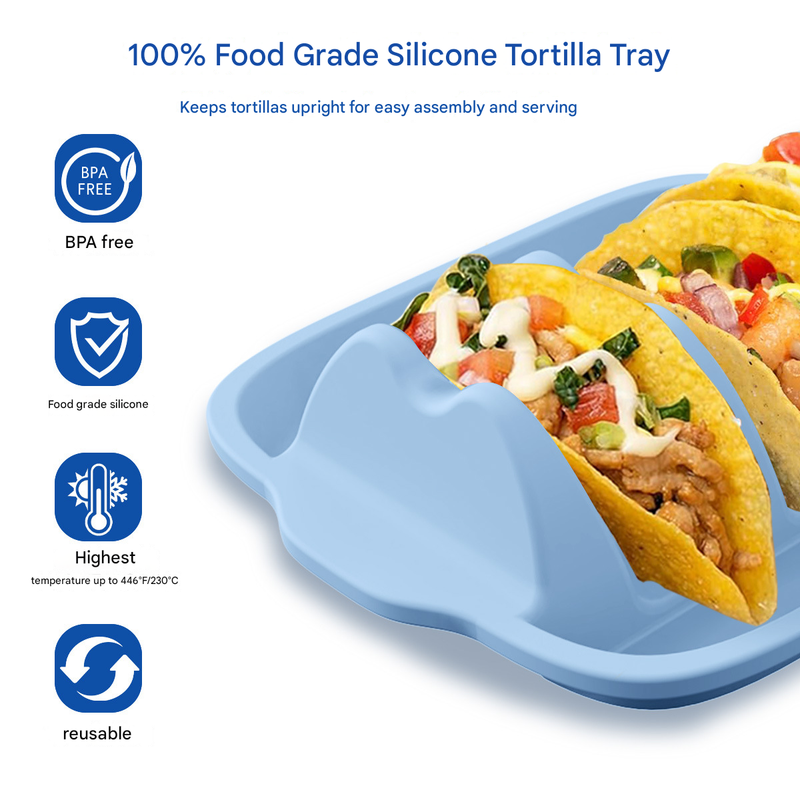 White Silicone Taco Holder Tray - Creative Non-Slip Corn Taco Serving Rack with 4 Compartments